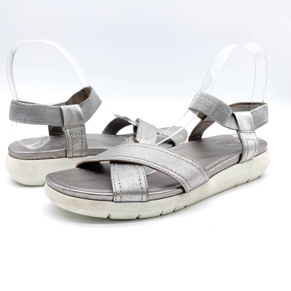 Naturalizer Womens 6.5W Lily Silver Metallic Leather Sandal Comfort Summer Beach